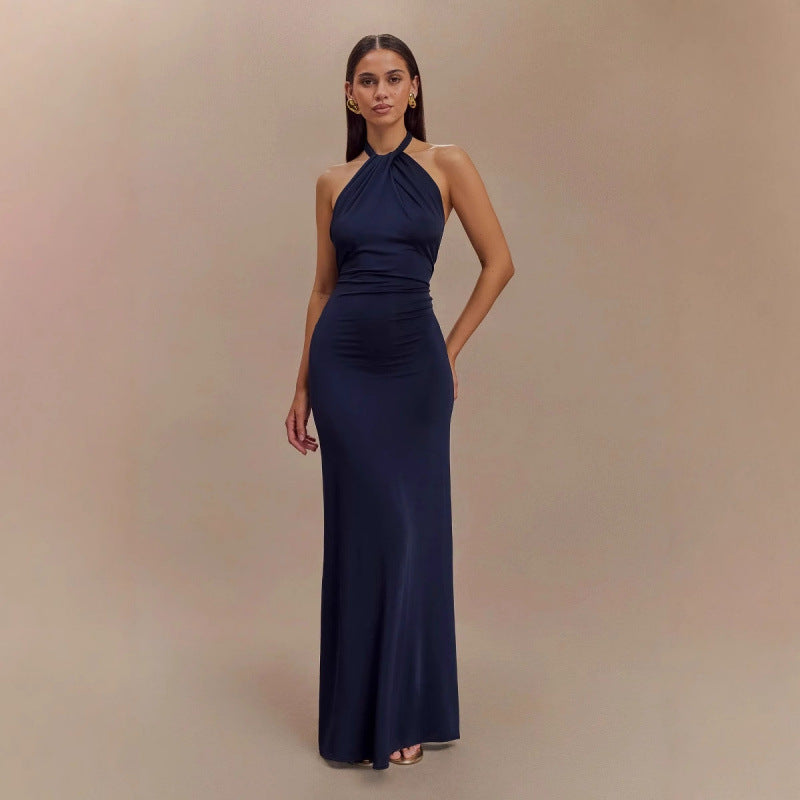 Ins Bodycon Halter Dress Sexy Backless Slim Fit Waist Slimming Maxi Dresses Prom Party Club Clothing For Women